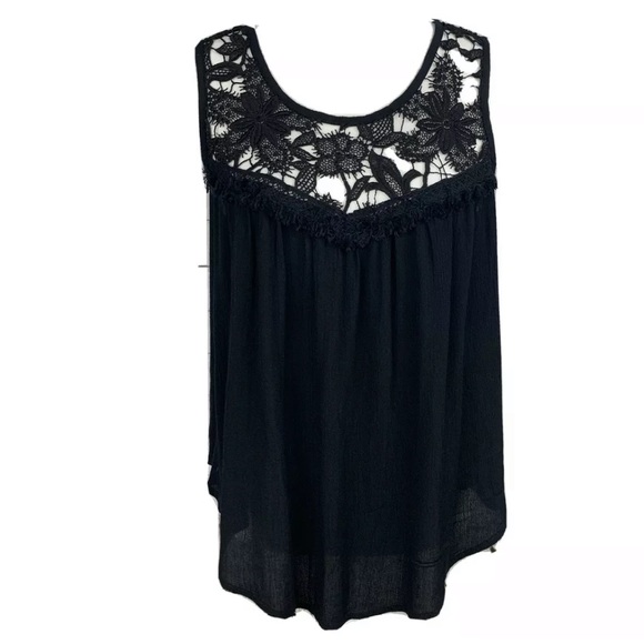 XHILARATION Crochet Lace Knit Tank Top Black Med - Picture 1 of 6